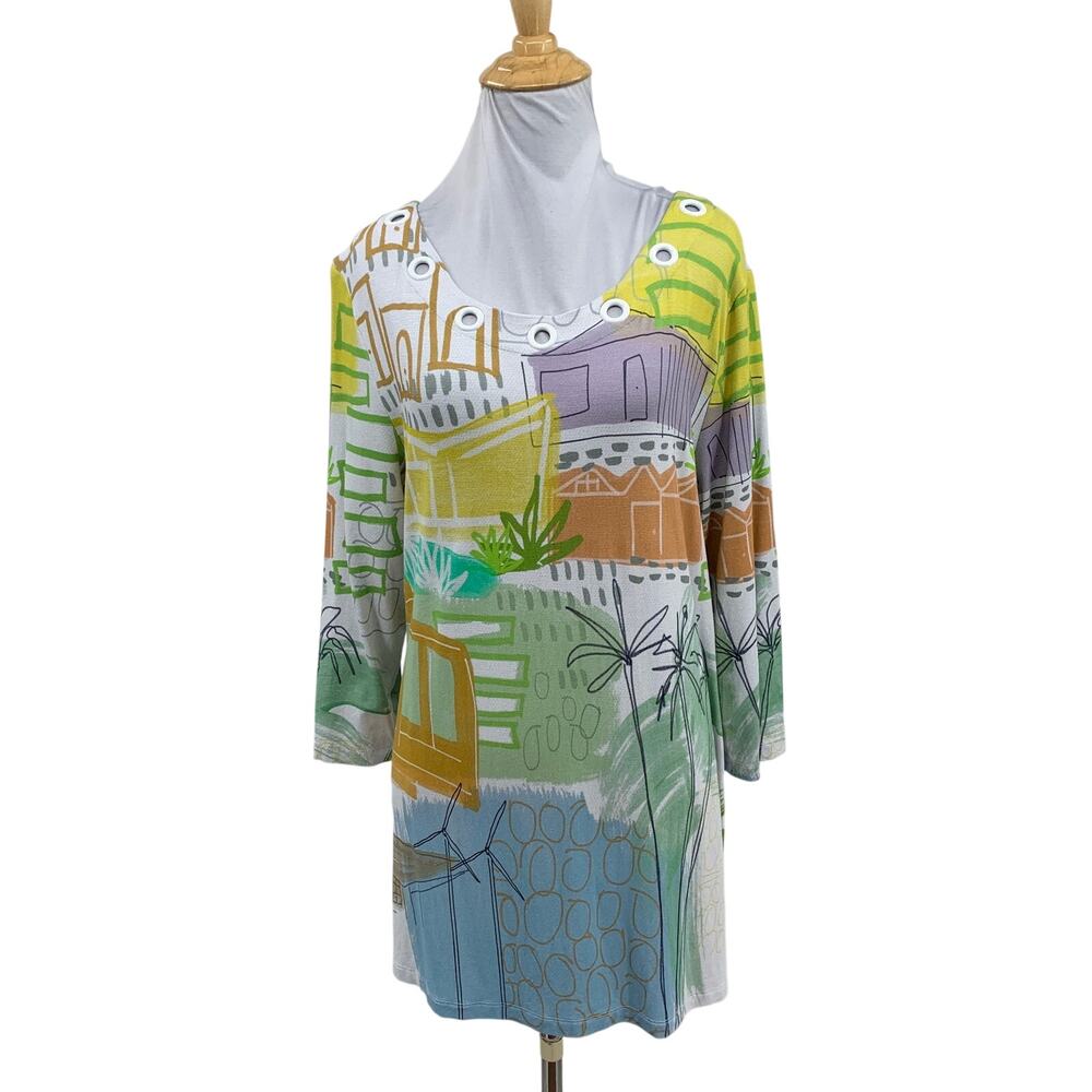 Dolcezza Simply Art Top Women Extra Large Palm Springs Cityscape Tunic Grommet